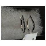 MCYCS Black Spinel Oval/Horse Shoe Hoop Earrings (7/8 ct. t.w.) in Sterling Silver