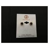 GIANI BERNINI Onyx & Cubic Zirconia 18K Gold Over Sterling Silver Halo Stud Earrings