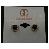 GIANI BERNINI Onyx & Cubic Zirconia 18K Gold Over Sterling Silver Halo Stud Earrings