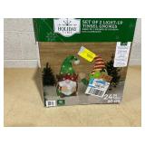 Holiday Time Set of 2 Light Up Tinsel Christmas Gnomes with 40 LED Lights