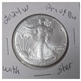 2024 W - Silver American Eagle Dollar with Star - Proof - BU - COA  (The star edition is a special limited release of the Bullion Coin)  500,000 Minted