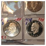 1973,74,76,78 Ike Proof Silver Dollars