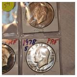 1973,74,76,78 Ike Proof Silver Dollars