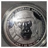 2016 1 oz Silver Congo Silverback -5000 francs