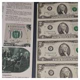 1976 US Bureau Engraving and Printing 4 Uncut 1976 $2 Bills UNC