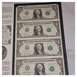 1995 US Bureau Engraving and Printing 4 Uncut 1995 $2 Bills UNC