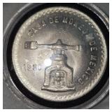 1980 Mexican Onza Silver Coin Encaps, Very Nice