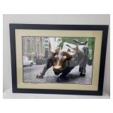 Framed Wall Street Bull Photo Print with Black Frame 29x39 Inches