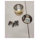 Collection of 5 Vintage Wards Airline Vacuum Tubes with Decorative Tin