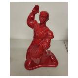 Vintage Red Ceramic Martial Arts Figurine 10 Inches Tall