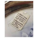 Oval Porcelain Serving Tray with Silver Tone Edge and Blue Fruit Design