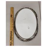 Oval Porcelain Serving Tray with Silver Tone Edge and Blue Fruit Design