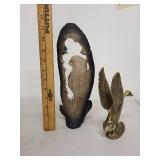 Bald Eagle Feather Sculpture and Brass Flying Duck Figurine