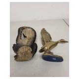 Bald Eagle Feather Sculpture and Brass Flying Duck Figurine
