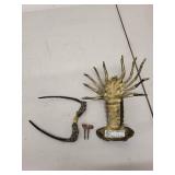 Vintage Brass Lobster Figure with Red Eyes