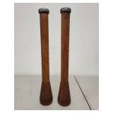 Pair of Vintage 12 Inch Wooden Textile Mill Bobbins with Metal Ends