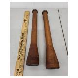 Pair of Vintage 12 Inch Wooden Textile Mill Bobbins with Metal Ends