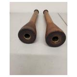 Pair of Vintage 12 Inch Wooden Textile Mill Bobbins with Metal Ends