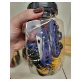 Set of 4 Jars with Ridge Runner Miniature Knives and Keychains in Wooden Cheese Crates