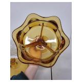 Amber Glass Compote with Lid and Clear Glass Candy Dish