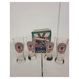 Set of 4 St. Louis Lager Beer Glasses with Decorative Tin