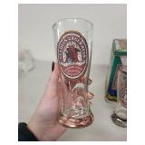 Set of 4 St. Louis Lager Beer Glasses with Decorative Tin
