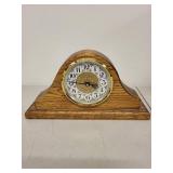 Mantel Clock with Oak Wood Case and Brass Trim