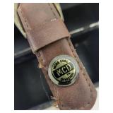 Vintage MCD Maple Core Divestco Domed Metal Lunch Box with Leather Strap