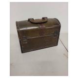 Vintage MCD Maple Core Divestco Domed Metal Lunch Box with Leather Strap