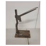 Vintage Everedy Metal Can Opener on Wooden Base