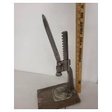 Vintage Everedy Metal Can Opener on Wooden Base