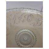 Vintage Clear Glass Embossed Floral Serving Platter, 14 Inch