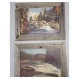 Pair of Framed River Landscape Prints in Rustic Wood Frames