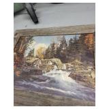 Pair of Framed River Landscape Prints in Rustic Wood Frames