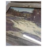 Pair of Framed River Landscape Prints in Rustic Wood Frames