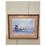 Framed Amish Country Artwork Print with Family and Horse Scene