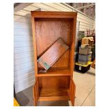 Solid Oak Wood Cabinet Bookcase - Upper Open Compartment with Three Shelves & Lower Double Doors ** PLEASE NOTE ALTERNATE PICK UP LOCATION