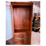 Solid Oak Wood Cabinet Bookcase - Upper Open Compartment with Three Shelves & Lower Double Doors ** PLEASE NOTE ALTERNATE PICK UP LOCATION