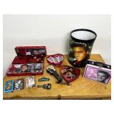 Elvis Presley Collectibles Lot - Tins, Coasters, Cards, Trash Can, Mini Lunchbox