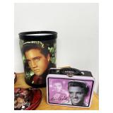 Elvis Presley Collectibles Lot - Tins, Coasters, Cards, Trash Can, Mini Lunchbox
