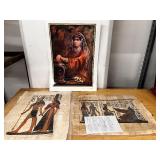 Mixed Art Lot: Shakiba Print with 2 Egyptian Papyrus Paintings