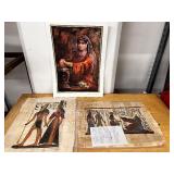 Mixed Art Lot: Shakiba Print with 2 Egyptian Papyrus Paintings