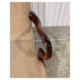 Vintage Queen Anne Style Parlor Armchair - Carved Walnut Wood, Beige Upholstery, 42 in H x 24 in W - See Lot 2H for Matching Chair