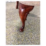 Vintage Queen Anne Style Parlor Armchair - Carved Walnut Wood, Beige Upholstery, 42 in H x 24 in W - See Lot 2H for Matching Chair