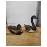 Pair of Hand-Carved Wooden Duck and Goose Decoys Signed R. Goodpaster