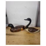 Pair of Hand-Carved Wooden Duck and Goose Decoys Signed R. Goodpaster
