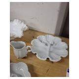 Lot of Decorative White Milk Glass Serving Dishes and Bowls