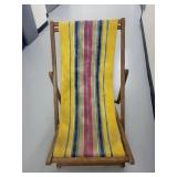 Folding Wooden Deck Chair with Striped Canvas Seat