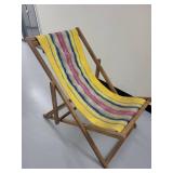 Folding Wooden Deck Chair with Striped Canvas Seat
