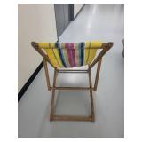 Folding Wooden Deck Chair with Striped Canvas Seat
